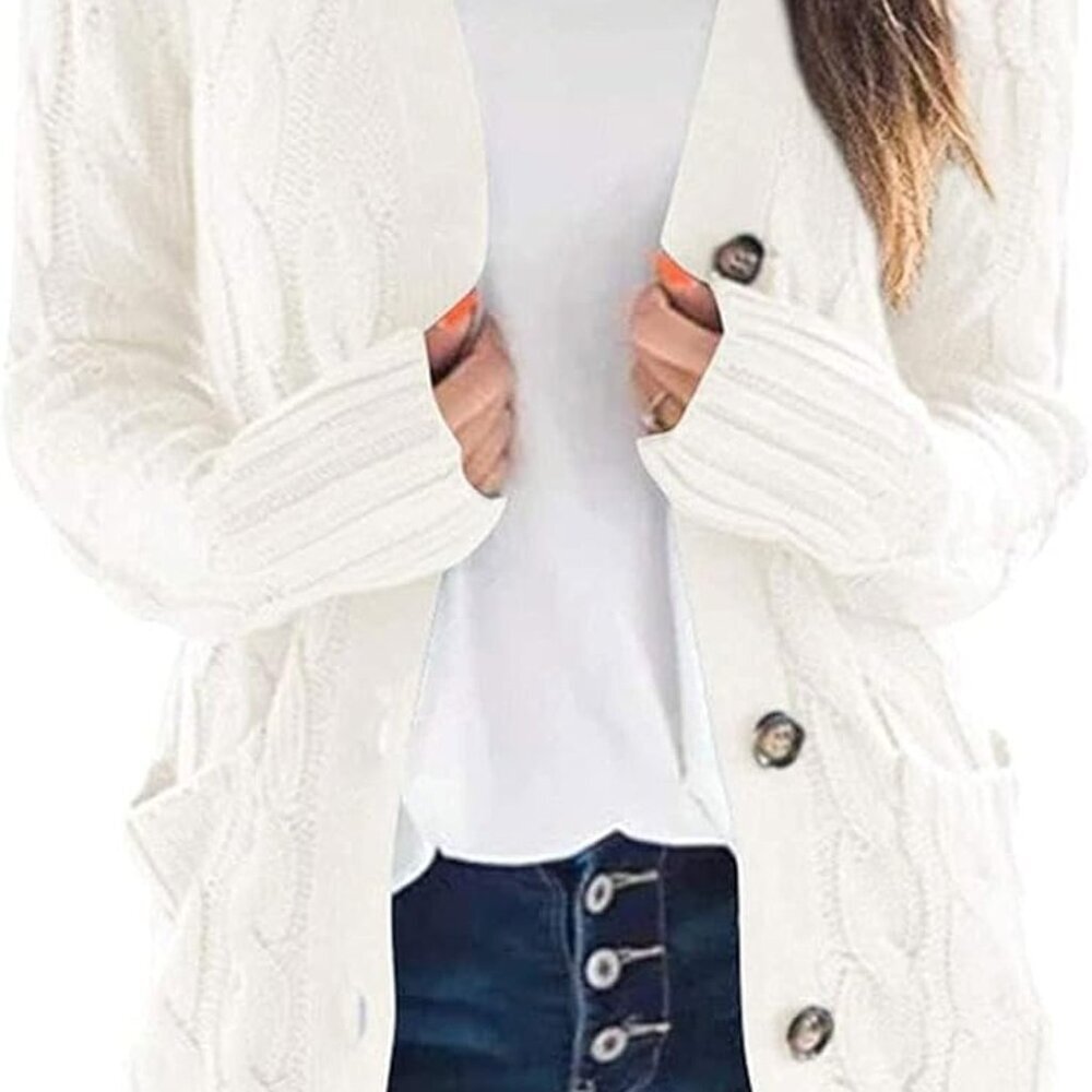 Women's Cardigan Sweaters Large Beige Trendy Winter Clothing